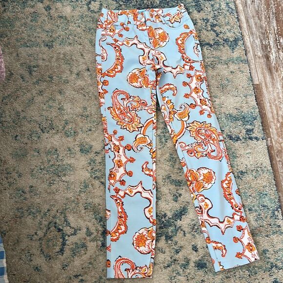 J. McLaughlin Orange and Blue Jeans with Bold Pattern - Picture 2 of 6